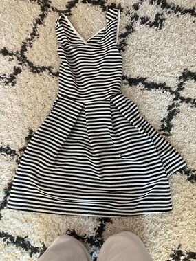 Soprano Black & White Striped Fit-and-Flare Dress